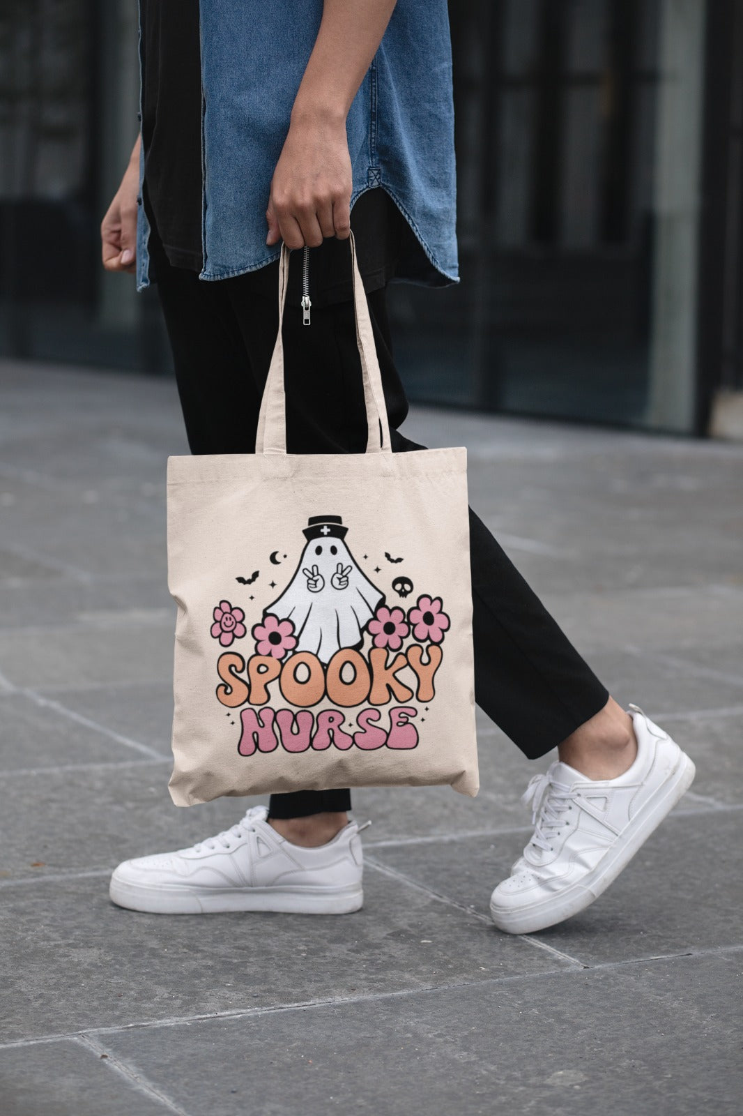 Spooky Nurse Tote Bag | Halloween, Nurse Gift, Cute Halloween Bag, Fun Canvas Tote, Trendy Nurse Accessory