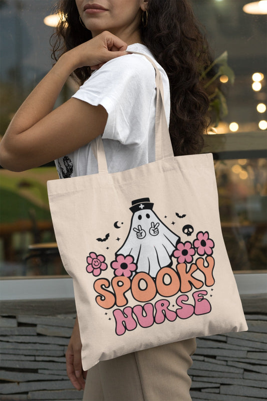 Spooky Nurse Tote Bag | Halloween, Nurse Gift, Cute Halloween Bag, Fun Canvas Tote, Trendy Nurse Accessory