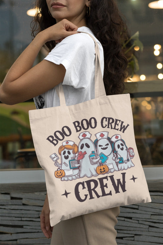 Halloween Dog Crew Cotton Canvas Tote Bag, Trick or Treat Bag, Pet Lovers Gift, Eco-Friendly Shopping Tote, Fall Festival Accessories