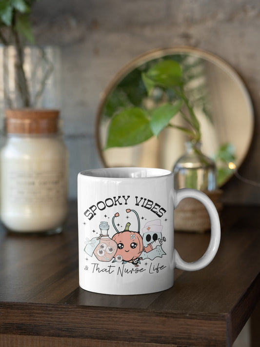 Spooky Vibes Ceramic Mug - Perfect for Halloween, Cozy Home, Gift for Friends, Coffee Lovers, Whimsical Decor