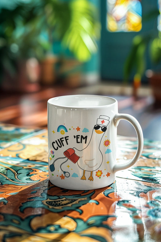 Nurse-Themed Ceramic Mug – Cute Cuffing Season Design, Gift for Healthcare Workers, Fun Coffee Cup, 11oz & 15oz Sizes