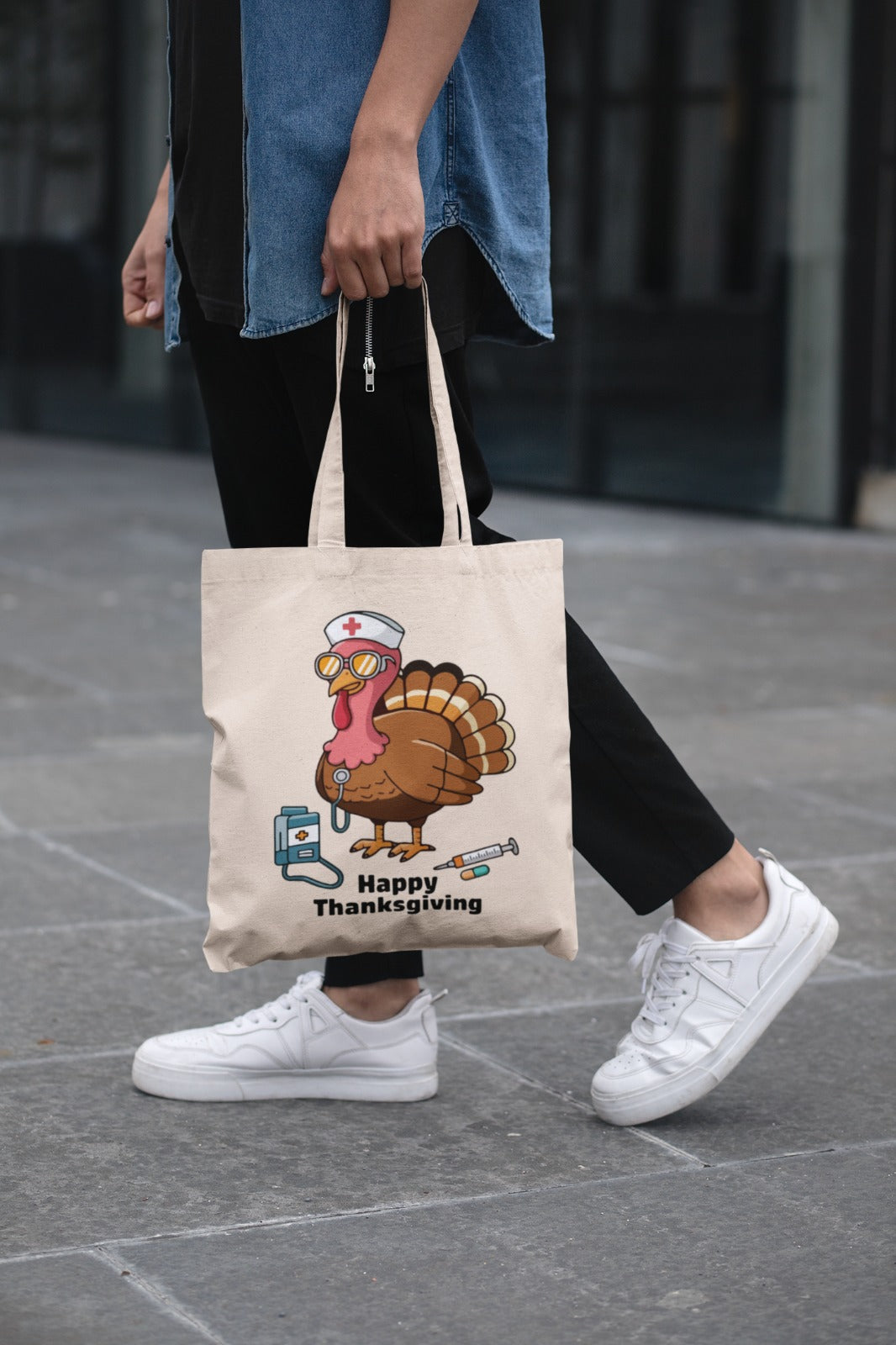 Thanksgiving Nurse Turkey Tote Bag – Happy Thanksgiving Canvas Tote