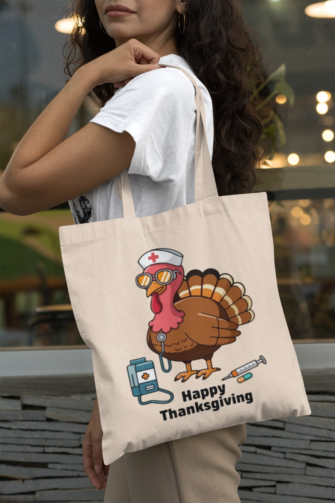 Thanksgiving Nurse Turkey Tote Bag – Happy Thanksgiving Canvas Tote