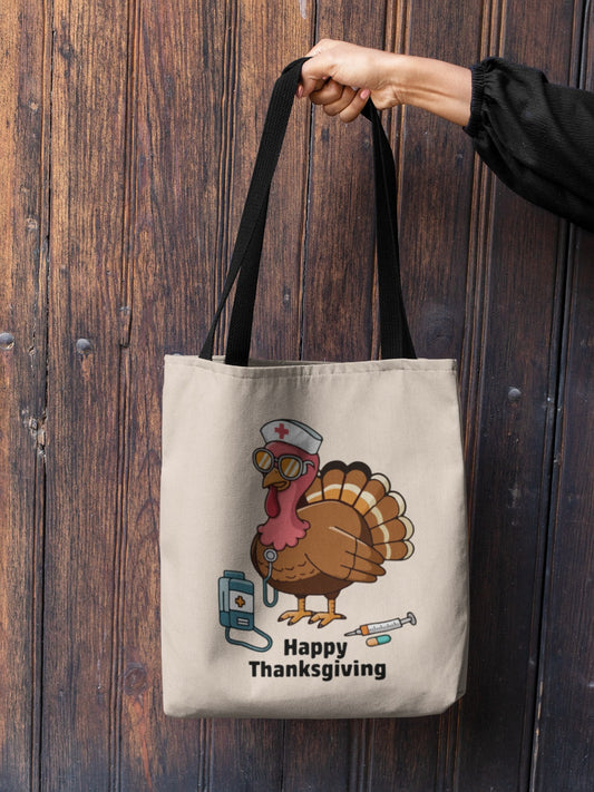 Thanksgiving Nurse Turkey Tote Bag – Happy Thanksgiving Canvas Tote