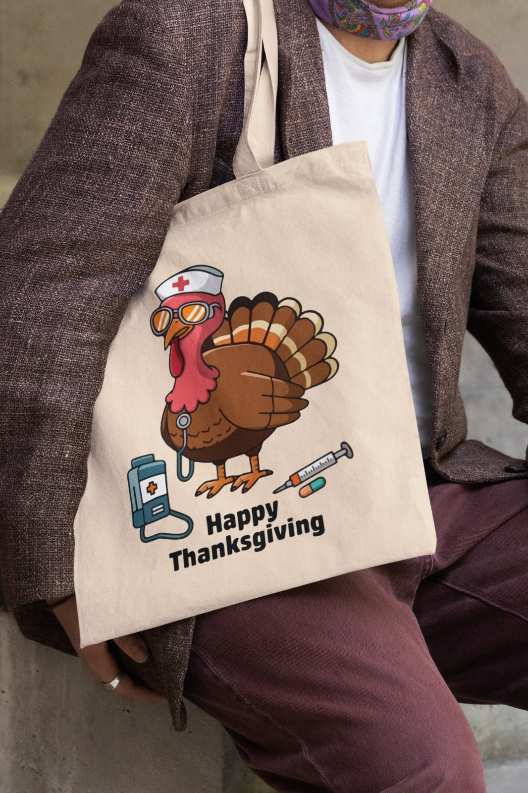 Thanksgiving Nurse Turkey Tote Bag – Happy Thanksgiving Canvas Tote