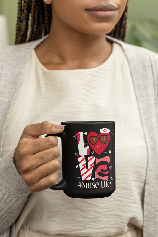 Nurse Life Mug, Black Coffee Cup for Nurses, Valentine's Gift, Funny Nursing Mug, Perfect for Nurses' Day