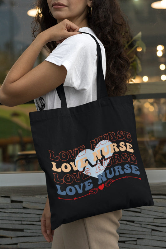 Love Nurse Cotton Canvas Tote Bag, Nursing Appreciation Gift, Nurse Tote, Nurse Bag, Medical Professional Tote Bag, Healthcare Worker Gift